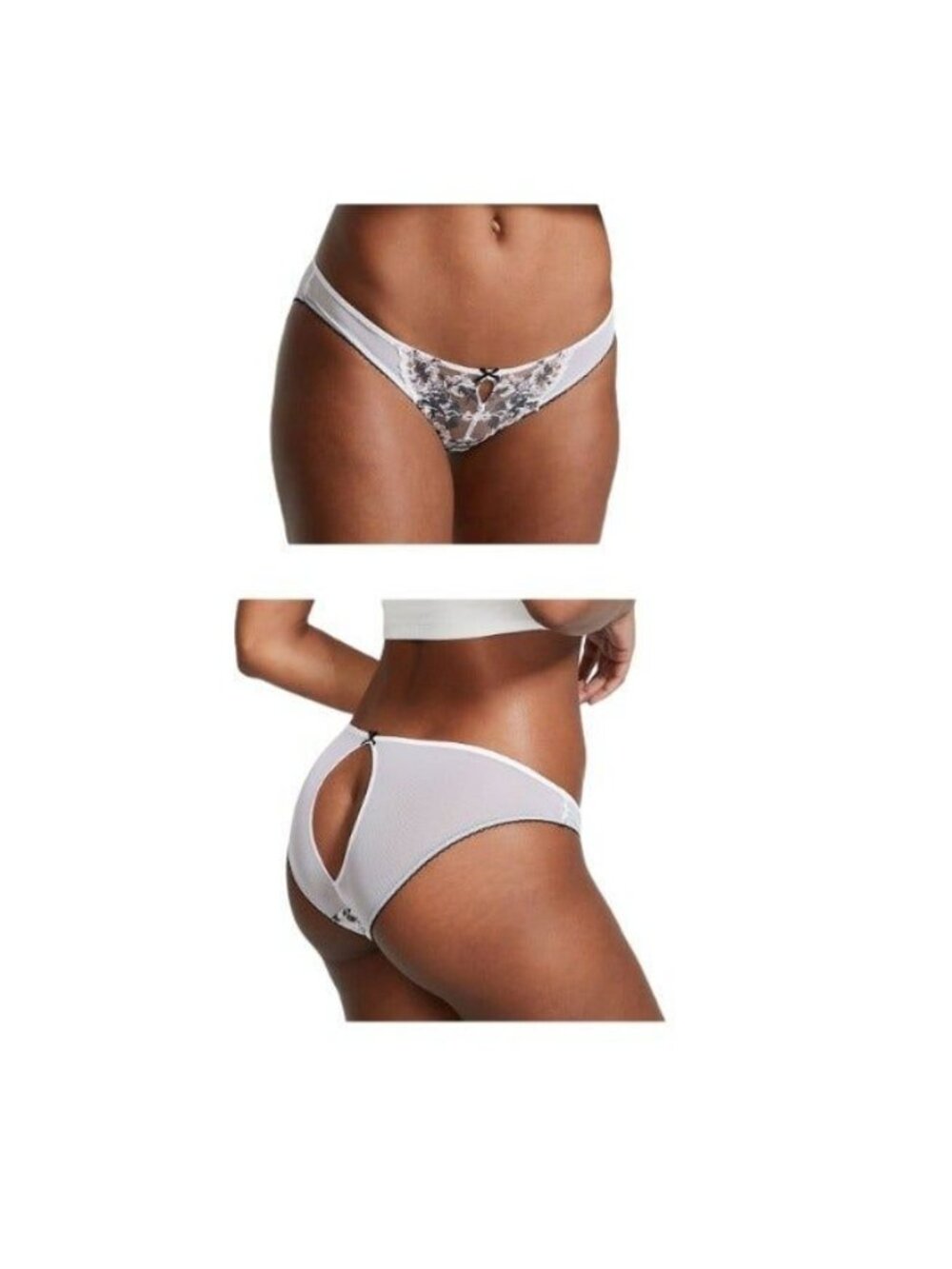 ❤️Cheekini Panty Victorias Secret M keyhole cut out back embroidered white New❤️